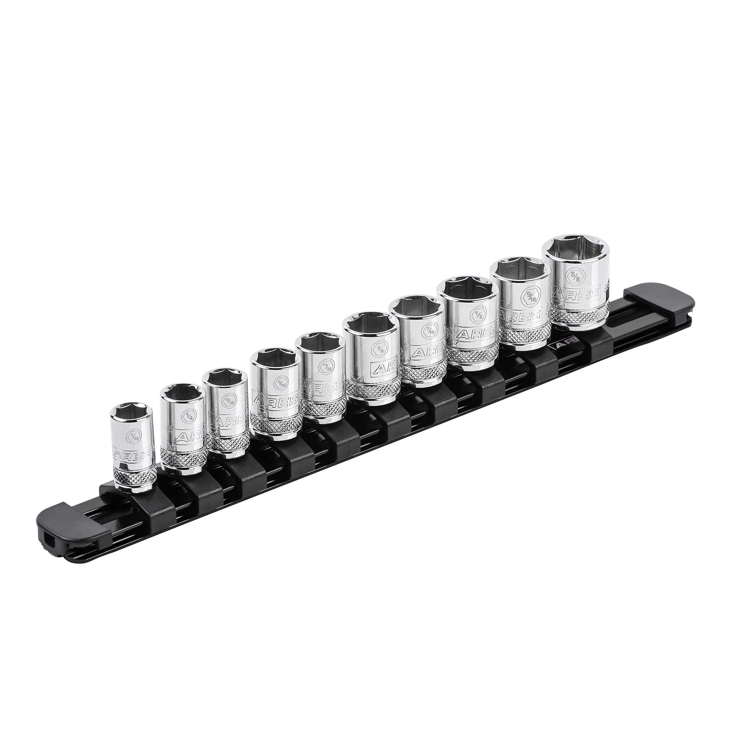 ARES 60096-1/4-Inch Drive Black 9.84-Inch Socket Rail with Locking End Caps - Aluminum Rail Stores up to 10 Sockets and Keeps Your Tool Box Organized