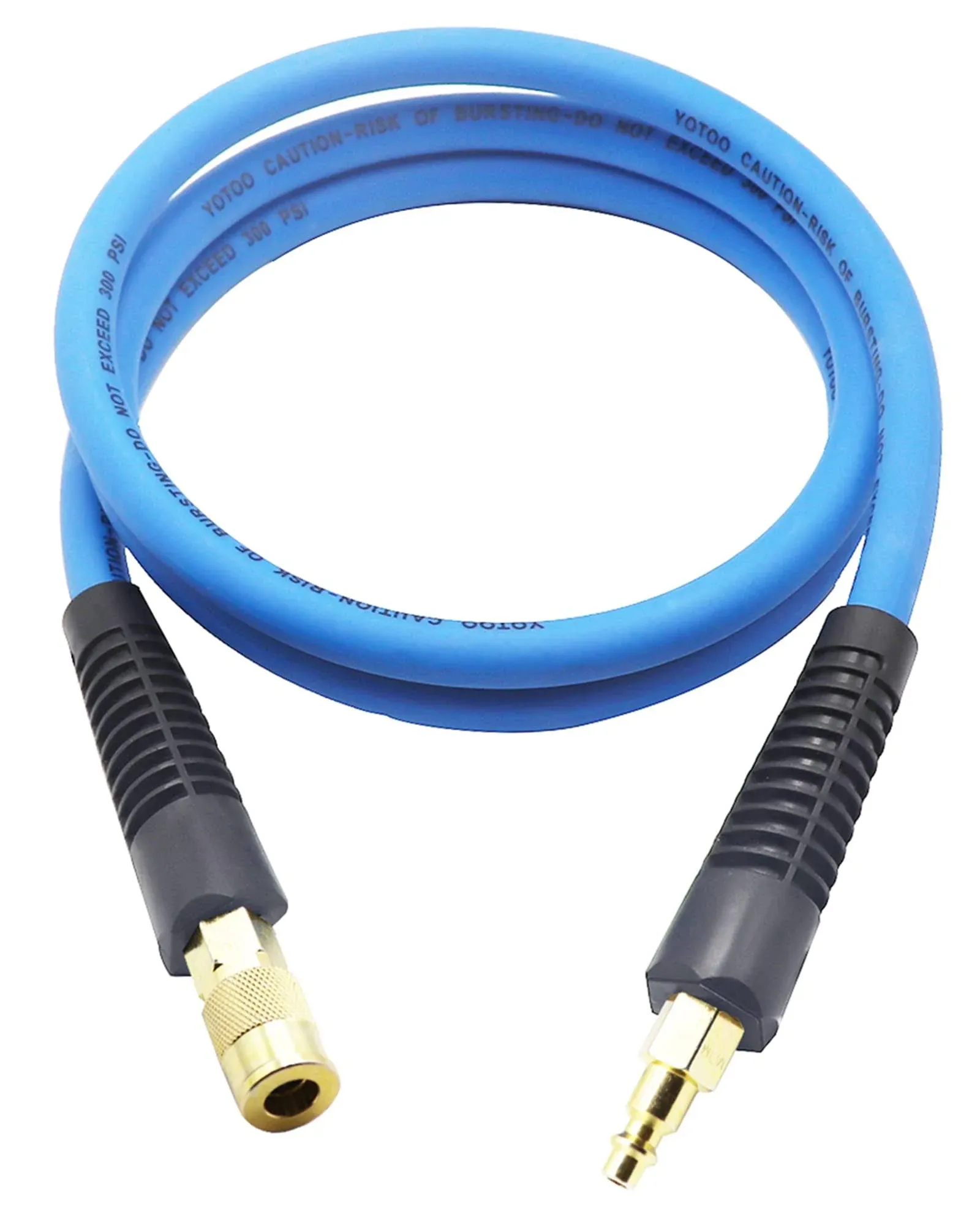 YOTOO Hybrid Lead in Air Hose 3/8-Inch by 6-Feet 300 PSI Heavy Duty, Lightweight, Kink Resistant, All-Weather Flexibility with Bend Restrictors, 1/4-Inch Industrial Quick Coupler and Plug, Blue