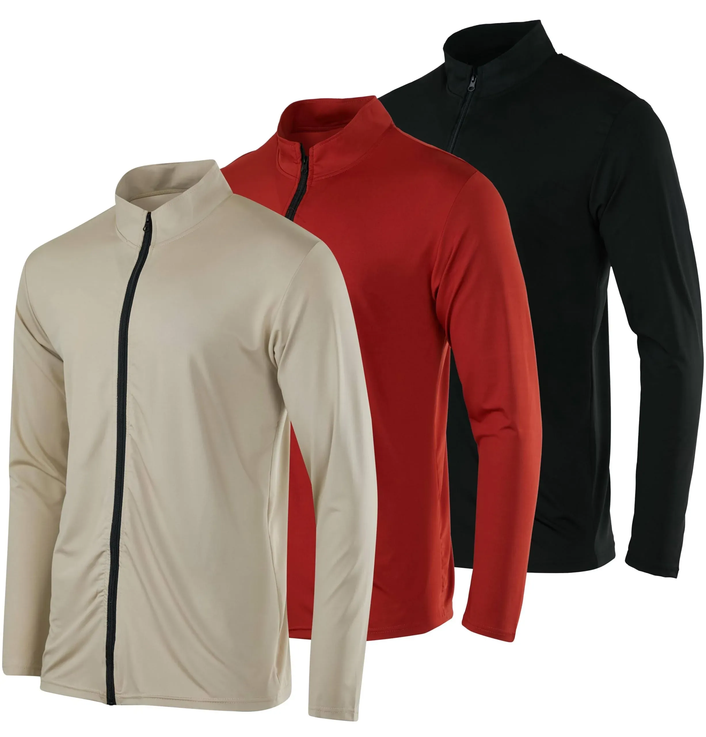 Real Essentials 3 Pack: Mens Dry-Fit Long Sleeve Full Zip Hoodie & Jacket- Athletic Running Jacket (Available in Big & Tall)