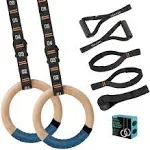 Vulken Wooden Gymnastic Rings with Adjustable Numbered Straps. 1.25'' Olympic Rings for Core Workout, Crossfit, Bodyweight Training. Home Gym Rings with 8.5ft Exercise Straps and Workout Handles.