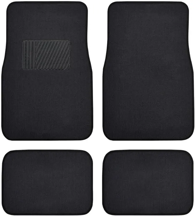 BDK MT-100-BK Classic Carpet Floor Mats for Car & Auto - Universal Fit -Front & Rear with Heelpad (Black)