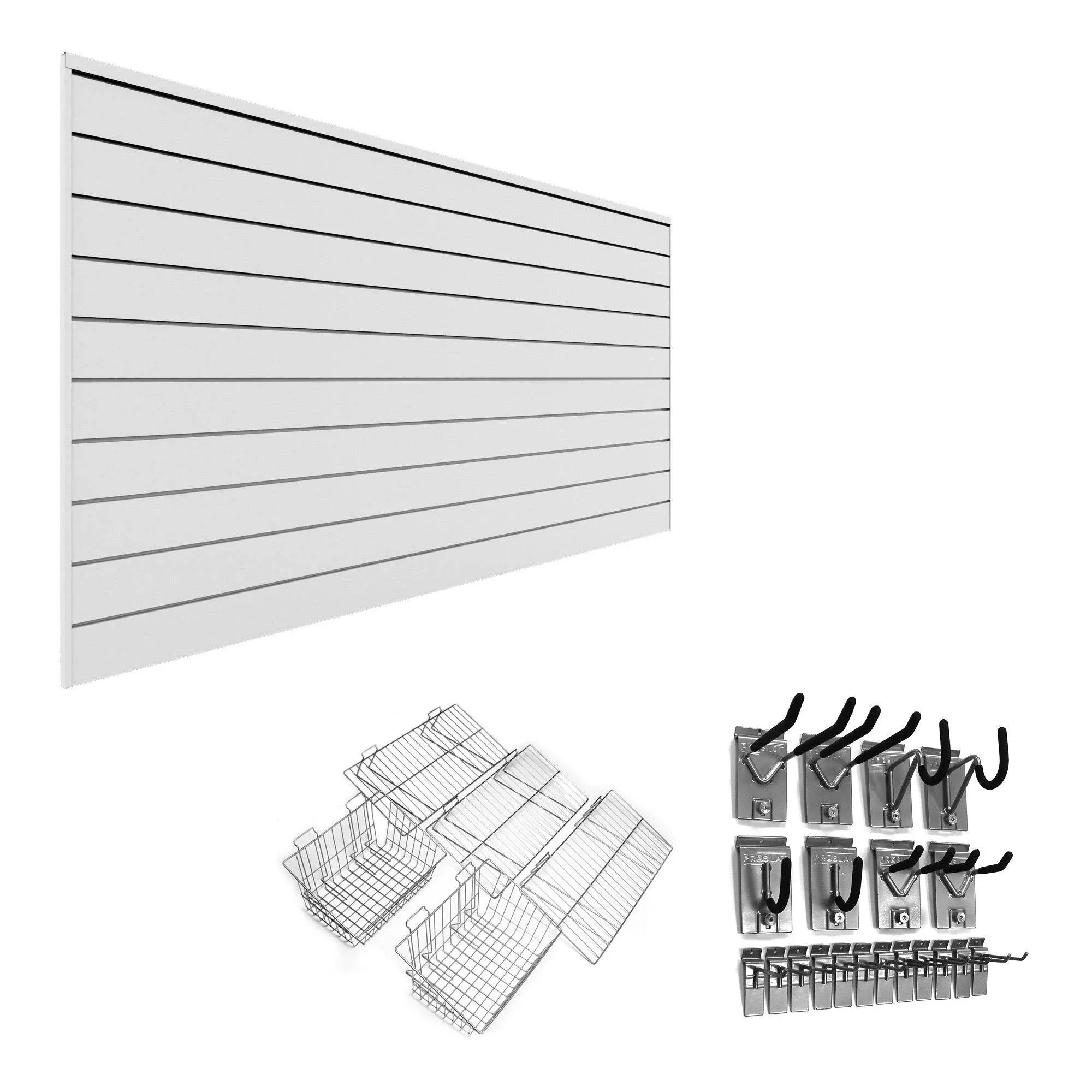 PVC Slatwall 8 ft. x 8 ft. White Ultimate Bundle (25-Piece)