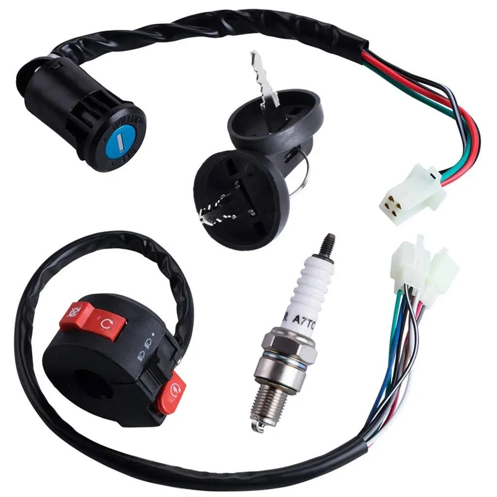 4 Wires Ignition Switch Key with Cap+3 Function Left Starter Switch Assembly for 50cc 70 cc 90cc 110 cc 125cc 150cc TaoTao SUNL Chinese Atv Quad 4