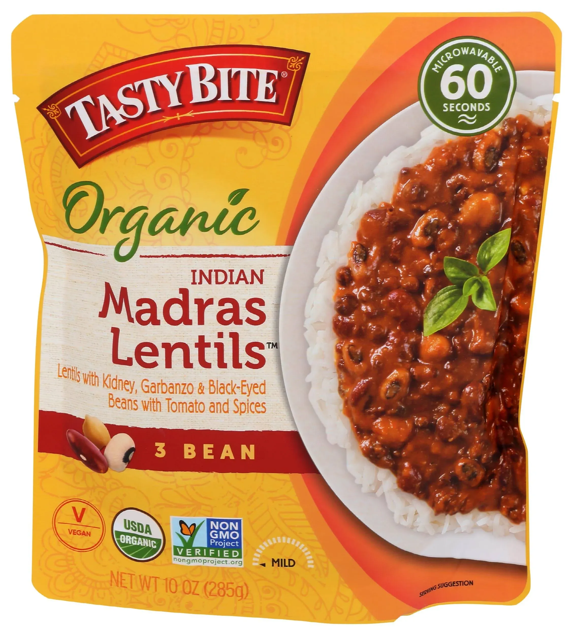 Tasty Bite Organic Indian Mild 3 Bean Madras Lentils (10 oz)