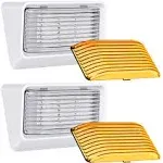 Leisure LED RV Exterior Porch Utility Light - 12v 280 Lumen Lighting Fixture. Replacement Lighting for RVs, Trailers, Campers, 5th Wheels. White Base, Clear and Amber Lens Included (White, 2-Pack)