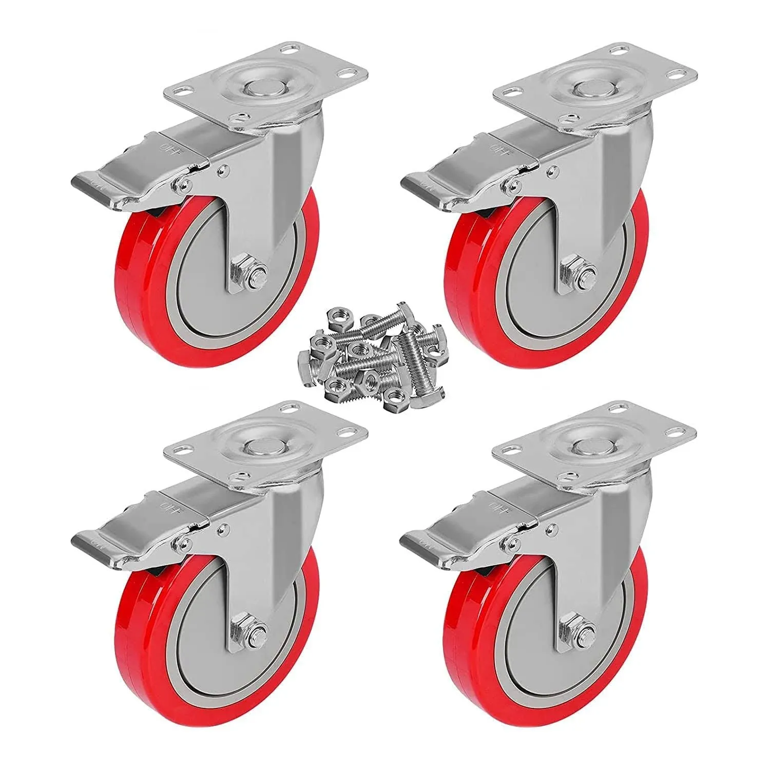 PRITEK 5 inch Plate Caster Wheels with Safety Dual Locking Set of 4 No