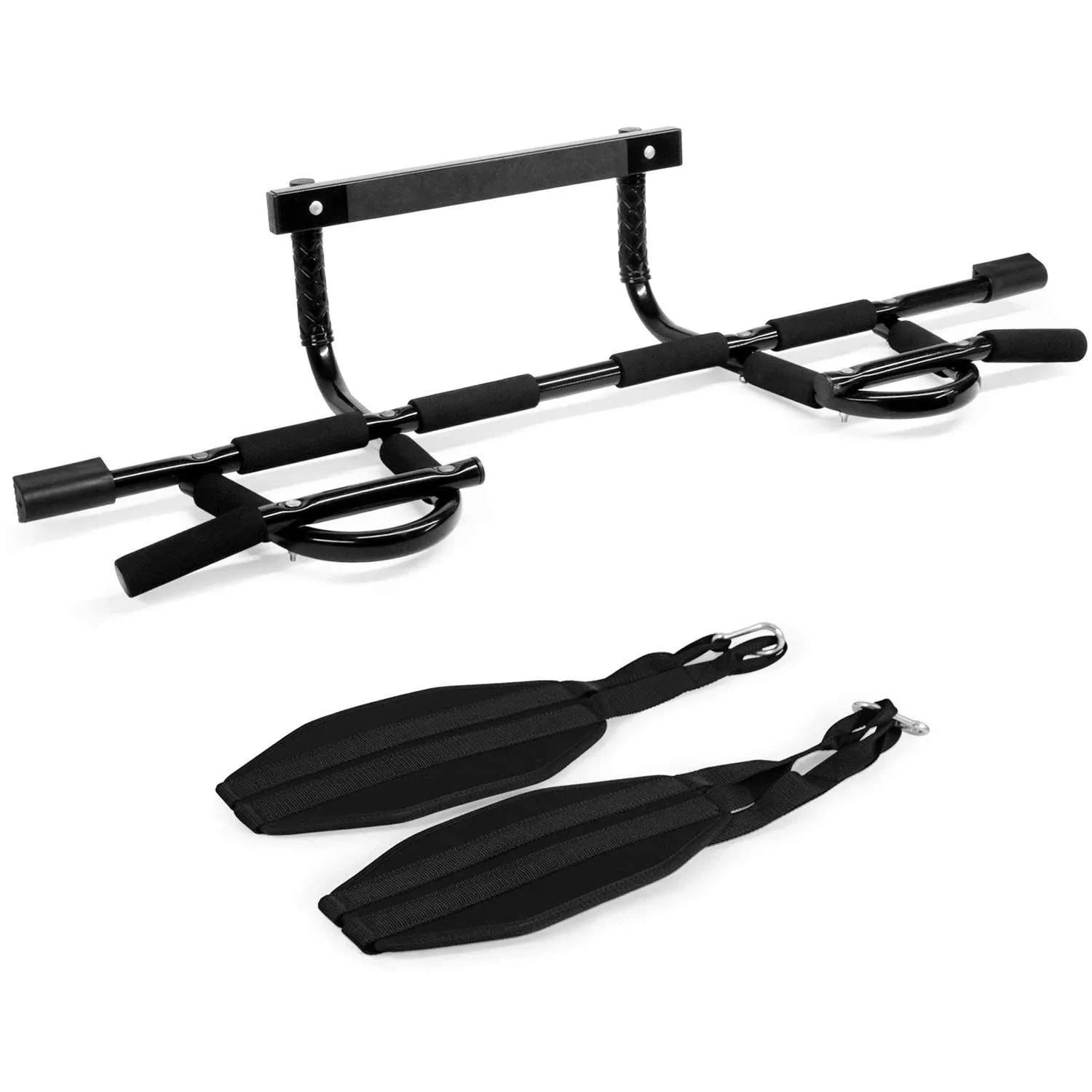 Yes4all Pull Up Bar for Doorway & AB Straps, Solid 1 Piece Main Bar Construction, Multi Grips Pullup Bar for Home Gym Workout, N