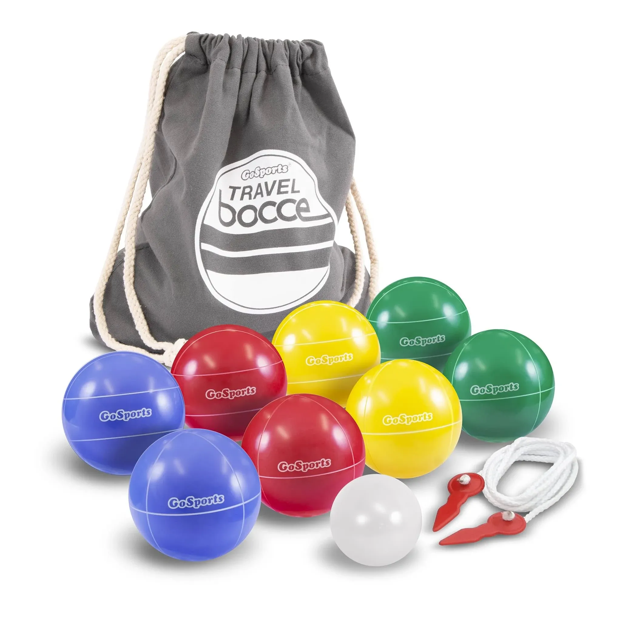 GoSports 65 mm Travel Size Mini Bocce Game Set with 8 Balls, Pallino, Tote Bag and Measuring Rope