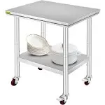 VEVOR Stainless Steel Work Table with Wheels 24 x 30 Prep Table with casters Hea