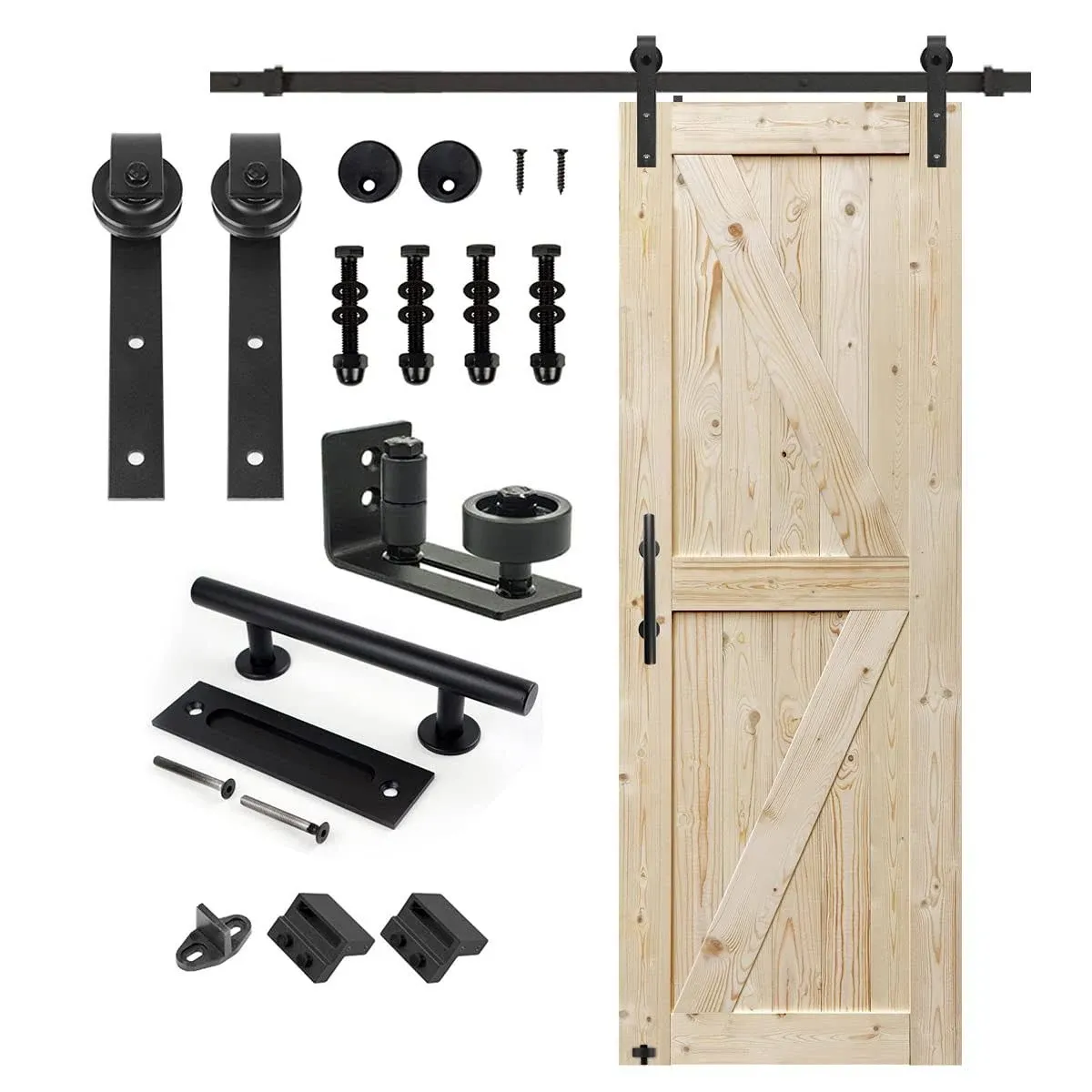 SMARTSTANDARD 30in x 84in Sliding Barn Door with 5ft Barn Door Hardware Kit & Handle, Pre-Drilled Ready to Assemble, DIY Unfinished Solid Spruce