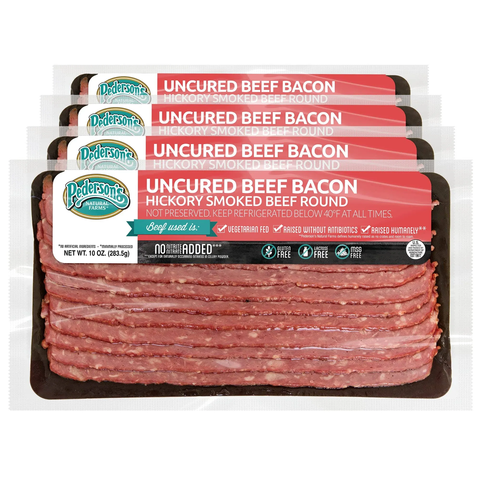 Uncured Hickory Smoked Beef Bacon (4 Pack)