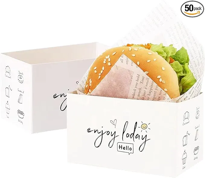 50 Pieces Paper Take Out Containers Sandwich Take Out Boxesmini Burger Boxestoas