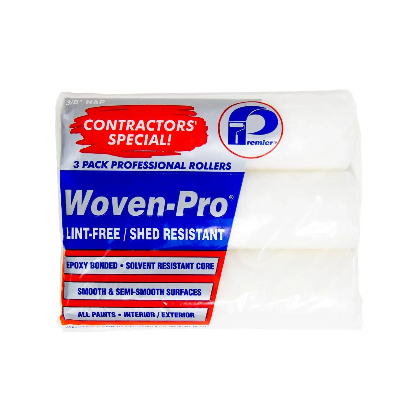 Premier 3LF38 Woven-Pro Roller Cover, 3/8 in Thick Nap, 9 in L White - pack of 3