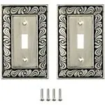 SleekLighting | Wall plates Decorative Brushed Satin Pewter | Electric Outlet and Switch Covers| Style: 1 Gang Duplex (2 Pack)