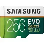 SAMSUNG ELECTRONICS EVO Select 256GB MicroSDXC UHS-I U3 100MB/s Full HD & 4K UHD Memory Card with Adapter (MB-ME256HA)