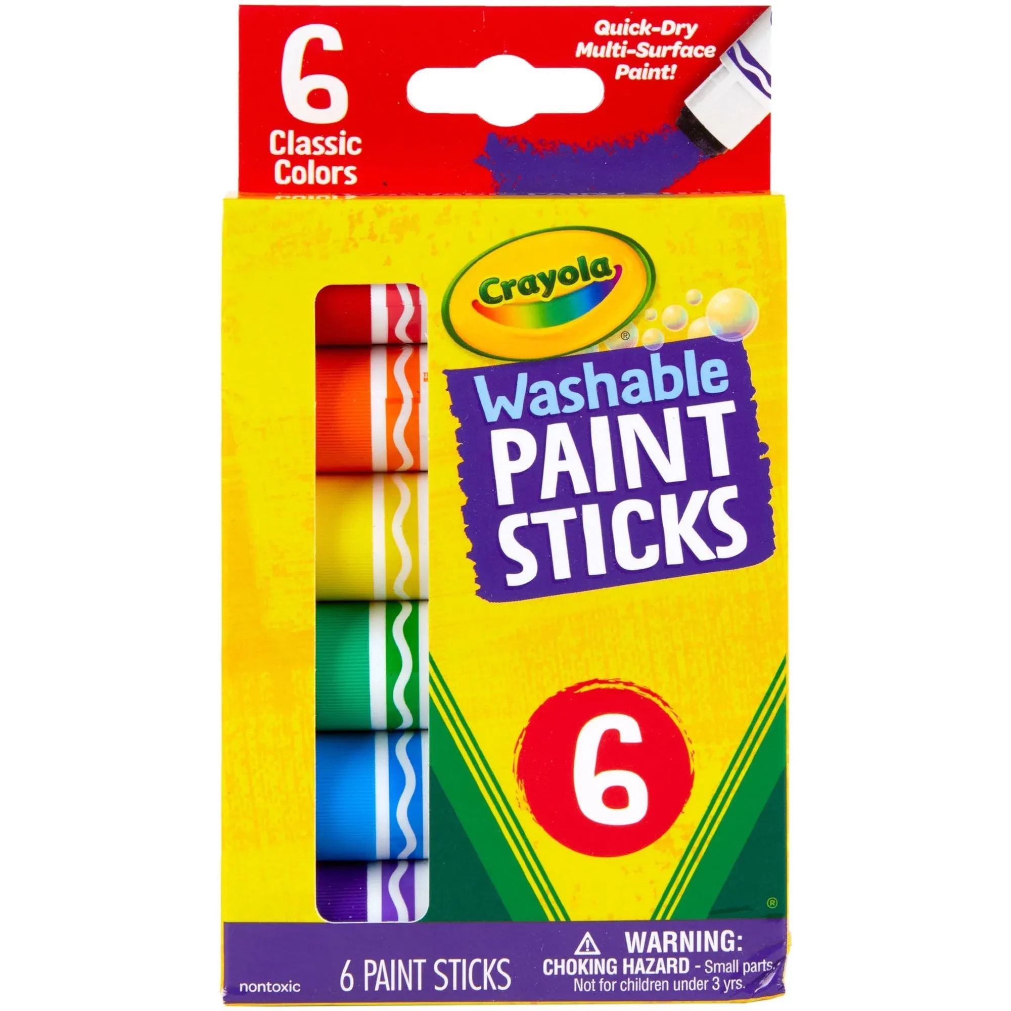 Crayola Paint Sticks, Washable, Classic Colors - 6 paint sticks