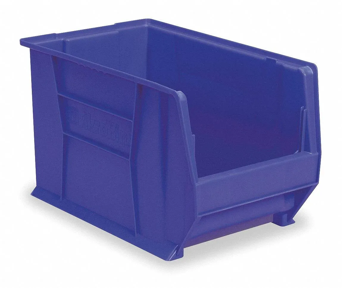 Akro-Mils 30281 Super-Size AkroBin Heavy Duty Stackable Storage Bin Plastic Container, (20-Inch L x 12-Inch W x 8-Inch H), Blue, (3-Pack)