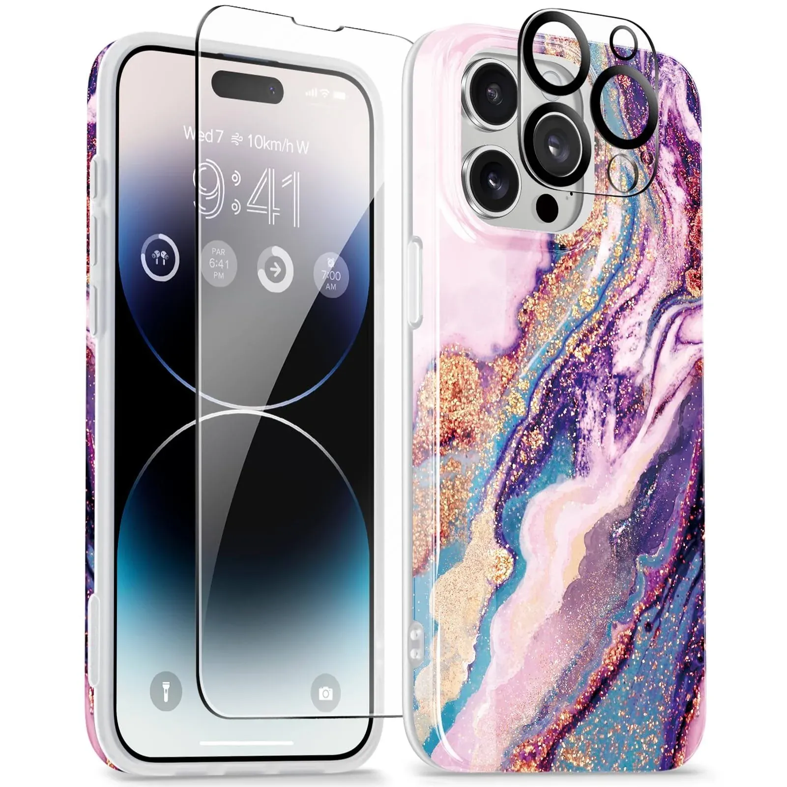 GVIEWIN for iPhone 15 Pro Case Floral, with Screen Protector+Camera Lens Protector, [Not Yellowing] Slim Shockproof Clear Protective Phone Cover for