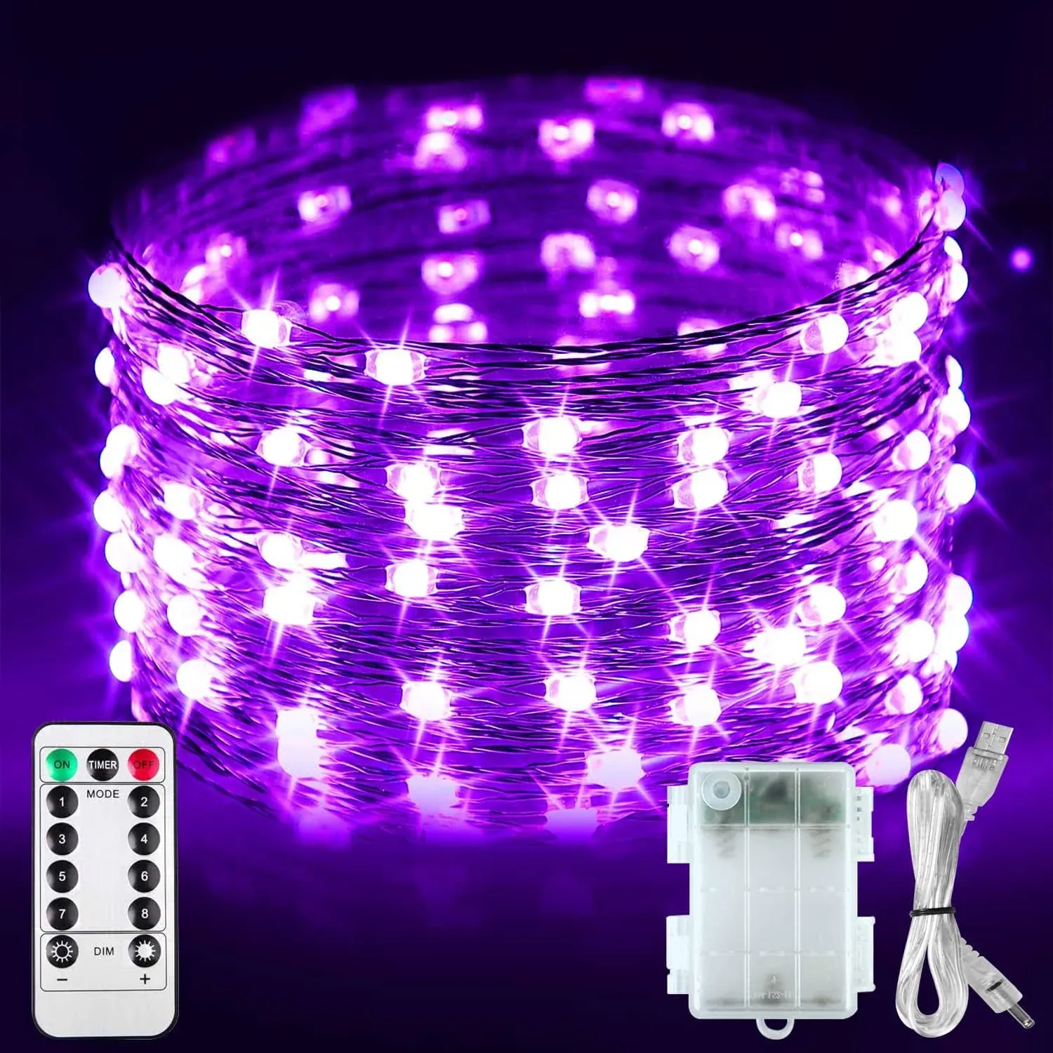 OMIKA Battery Operated LED UV Black Lights, 16.5ft 50 Units 2835 LED UV Lamp Beads 8 Modes Flexible Blacklight Fairy String Lights with Remote for Fluorescent Party Stage Body Paint Halloween Decor