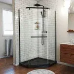 DreamLine Dl-6030-88-09 Prism 36 in. x 74 3/4 in. Frameless Neo-Angle Pivot Shower Enclosure in Satin Black with Black Base Kit