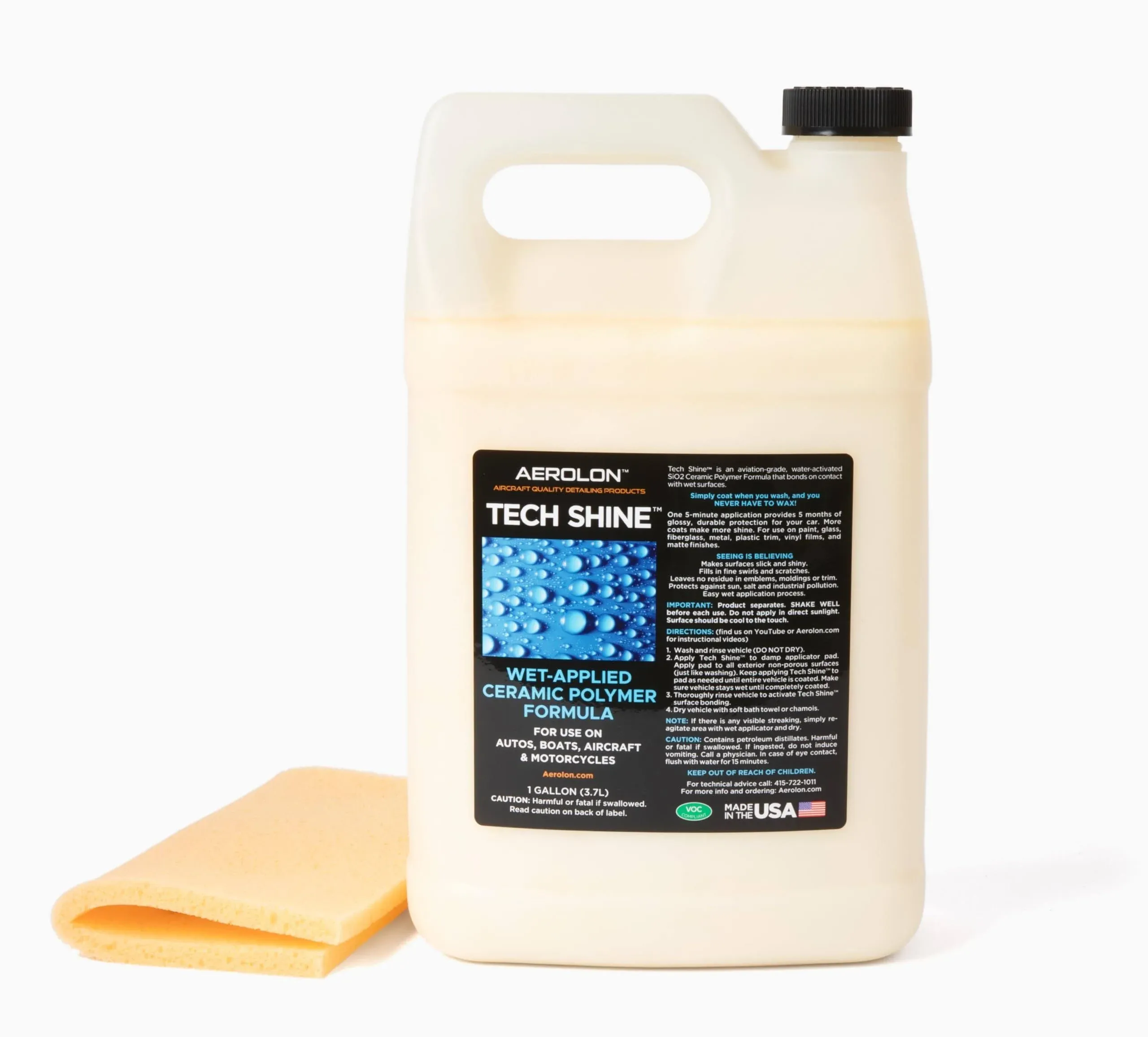 Tech Shine: Ceramic Coating for Cars, Car Wax, Car Polish, Ceramic Polymer Coating, Hydrophobic Top Coat Polish and Sealer, Auto Detailing - One Gallon with Applicator Pad