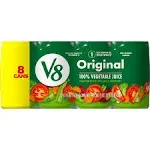 V8 100% Vegetable Juice, Original - 8 pack, 5.5 fl oz cans