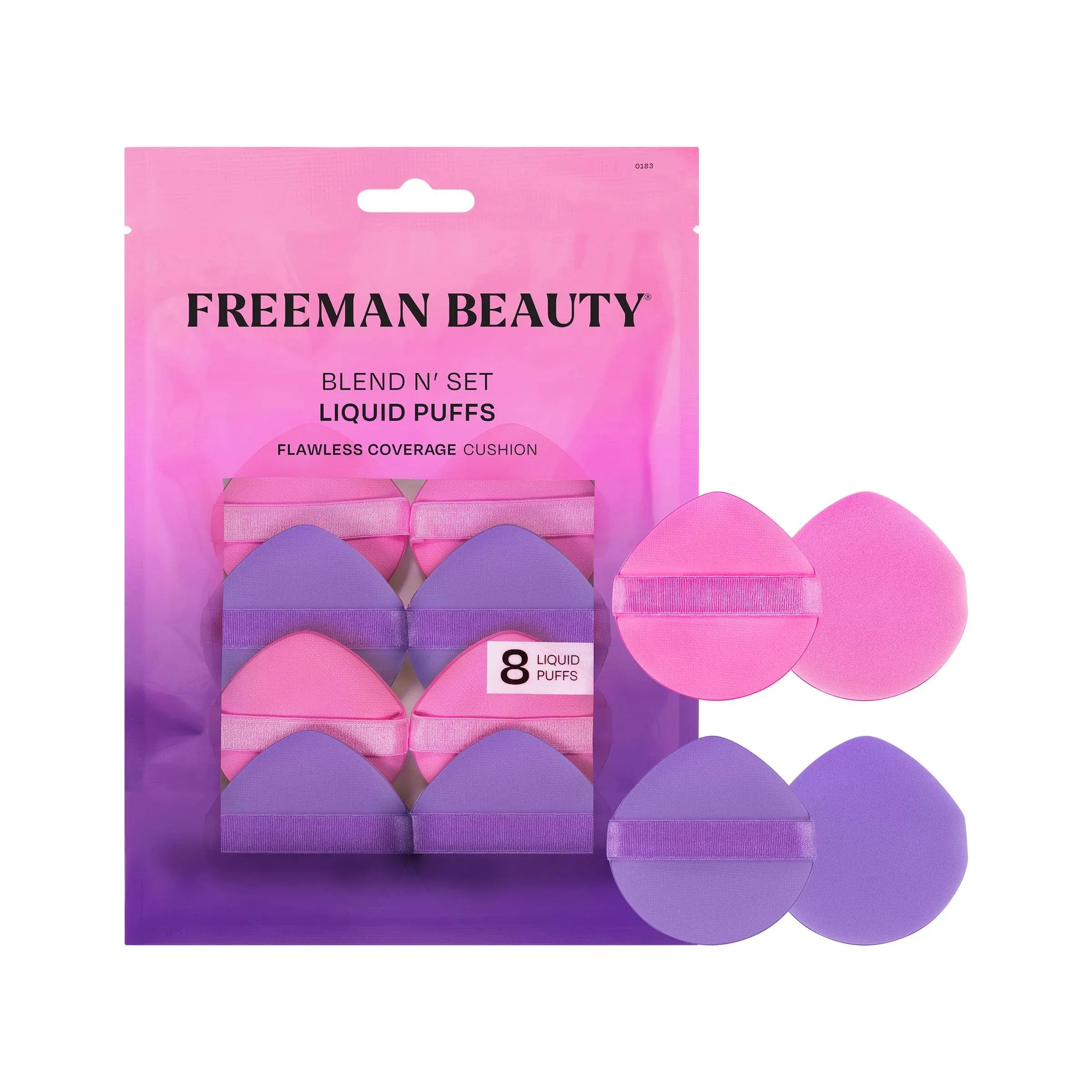 Freeman Blend N' Set Liquid Puff Set, Cushion Makeup Puffs For Liquid & Cream Foundation, Concealer, Blush, & Highlight, Round Puff For Makeup Blending, With Finger Band, Vegan & Cruelty-Free, 8 Count