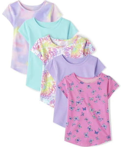 The Children's Place Girls' Short Sleeve Graphic High Low Top 5 Pack