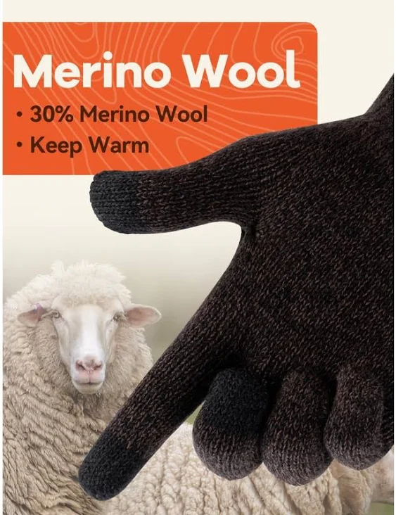 Merino Wool Gloves for Men & Women, Touch Screen Warm Gloves Liners Thermal Soft Knit for Driving Running Winter