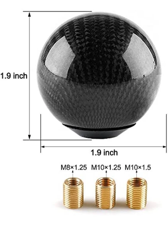 Top10 Racing Carbon Fiber Style Gear Shift Knob Universal Shifter Knobs with 3 Adapters Stick Shifter Round Ball (Black)