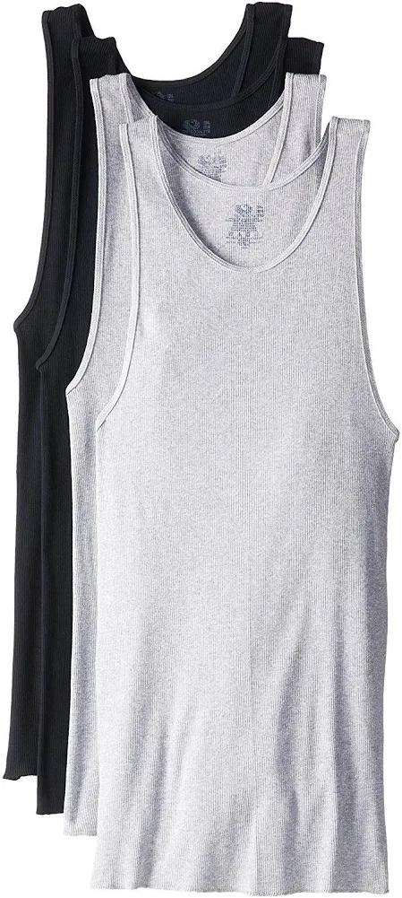 Fruit of the Loom Mens 4Pack Black & Grey A Shirts Tank Tops Undershirts 3XL