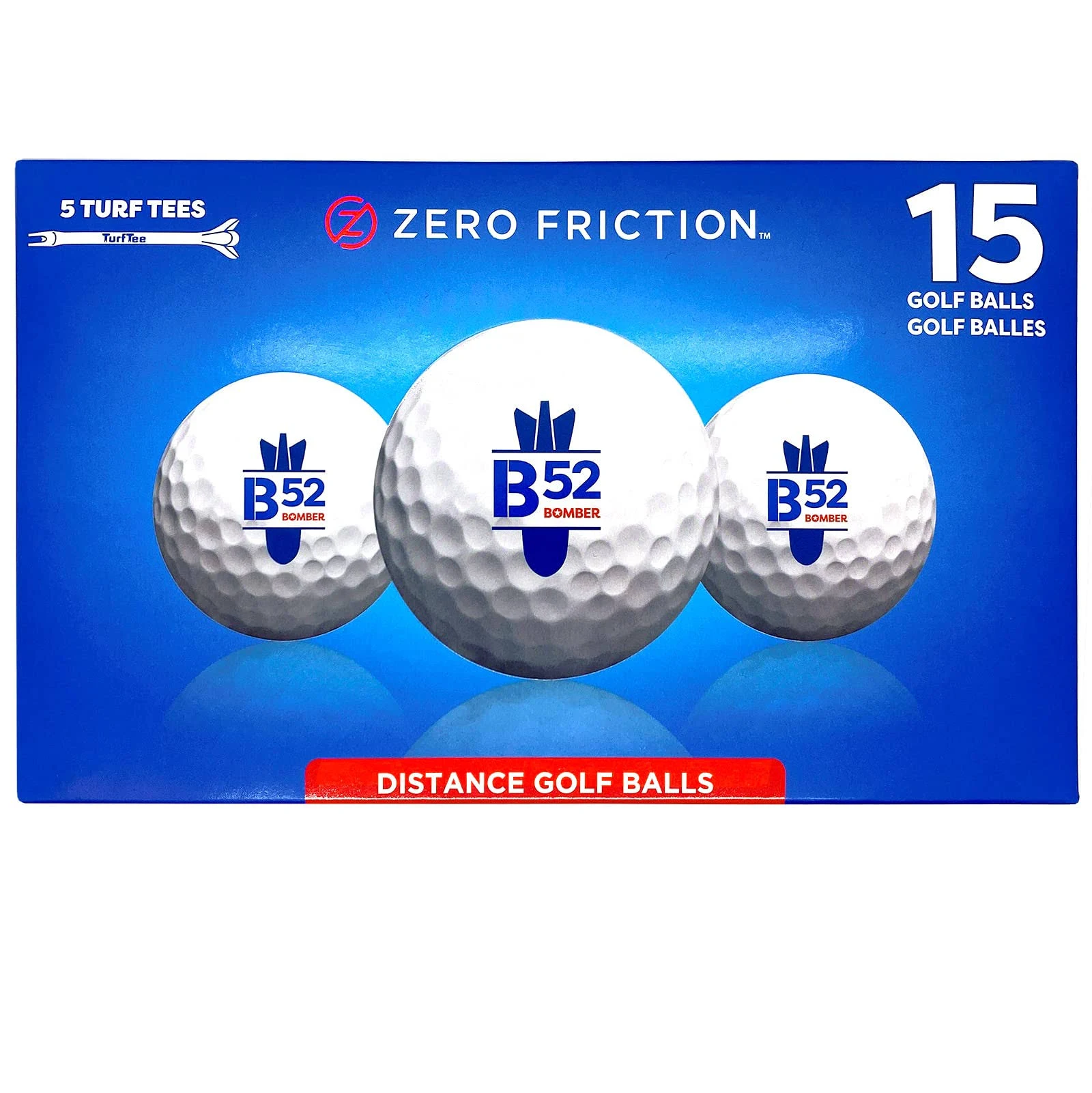 Zero Friction B52 Distance Golf Ball, 15Pk, White 