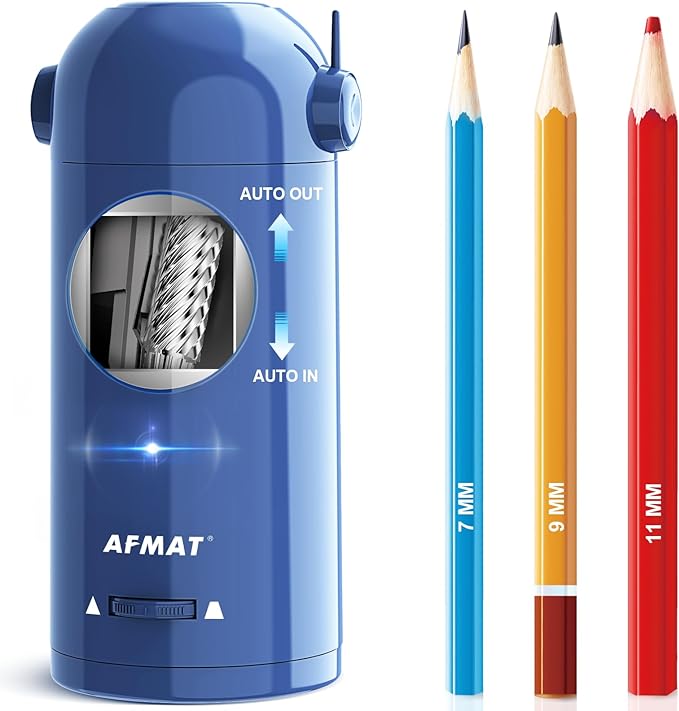 AFMAT Electric Pencil Sharpener for Colored Pencils 7-11.5mm, Fully Automatic Pencil Sharpener, Robot Pencil Sharpener, Rechargeable Hands-Free Pencil Sharpener for Large Pencils, Home, Classroom