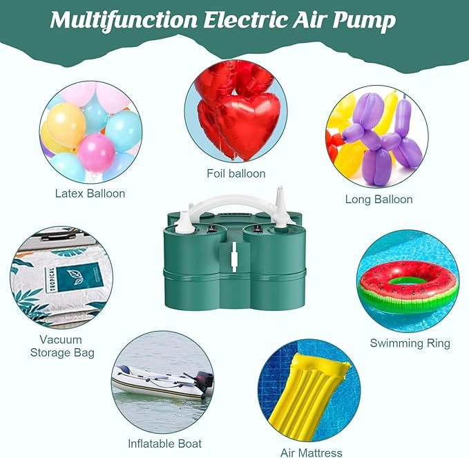 IDAODAN Electric Balloon Pump, Only 3 Seconds Quick Fill Air, Portable Dual Nozzle Rose Red 110V 600W Blower Air Balloon Pump & Inflator for Party Birthday Wedding Decoration