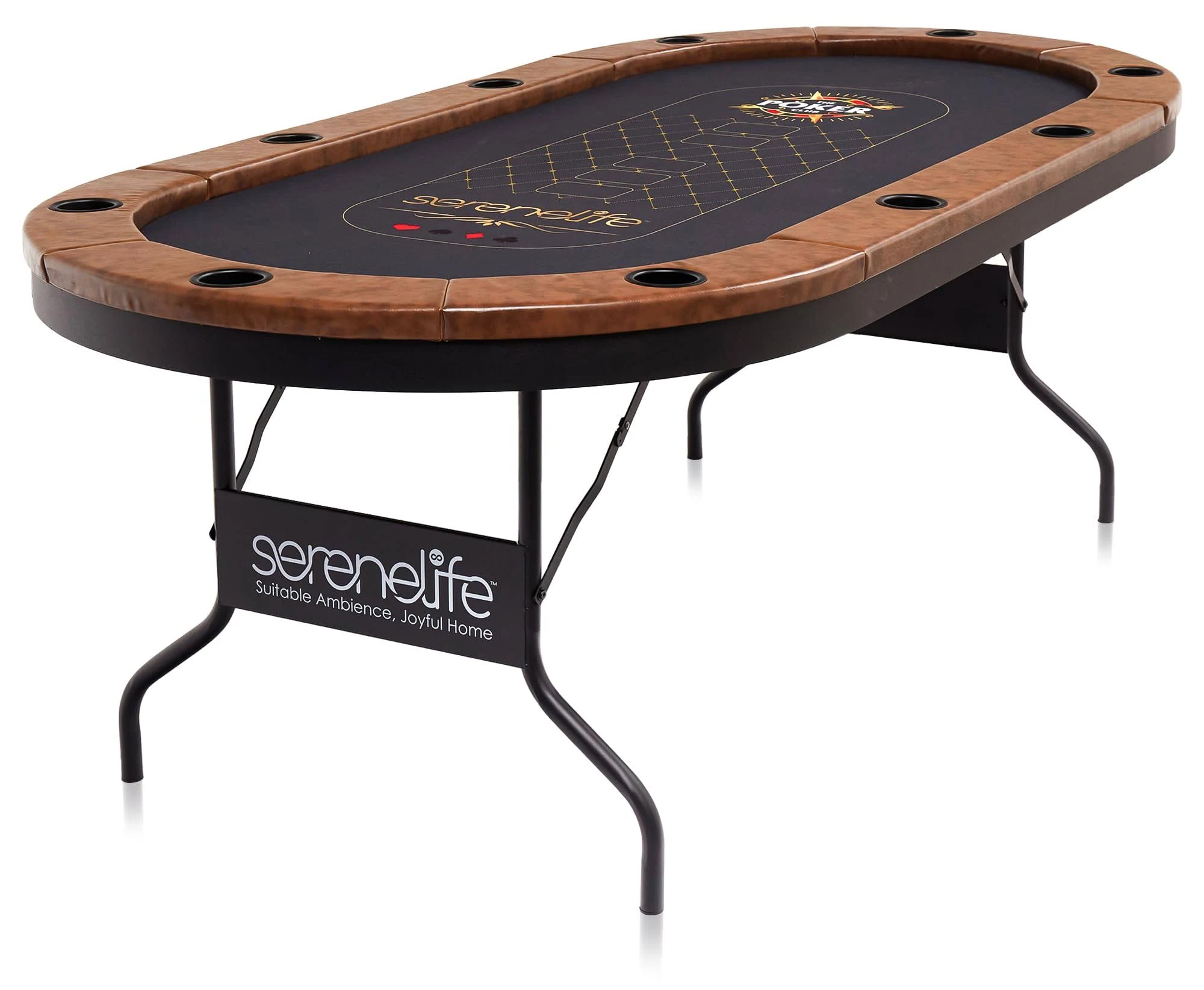 SereneLife Foldable and Portable Poker/Casino Game Table with Cushioned Rail, 10