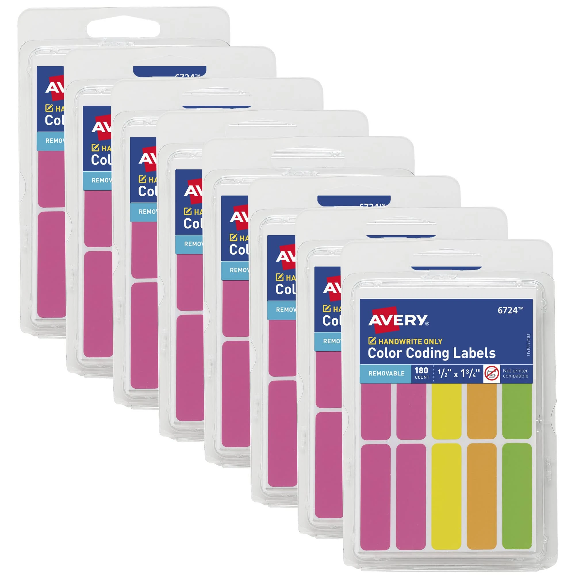 Avery Color-Coding Removable Labels, 1/2" x 1-3/4", Assorted Neon Colors, Non-Printable, 8 Packs, 1,440 Blank Labels Total (21929)