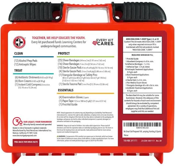 Be Smart Get Prepared 100 Piece First Aid Kit, Exceeds Osha ANSI Standards for 10 People Office, Home, Car, School, Em