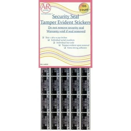 Tamper Evident Stickers, Tamper Proof Security Seal with Individual Serial Numbers and Barcode. Each Sticker is 1.56 x 0.75 inches. Destroyed Upon Removal. Residual Text Left on Item. (105 Stickers)