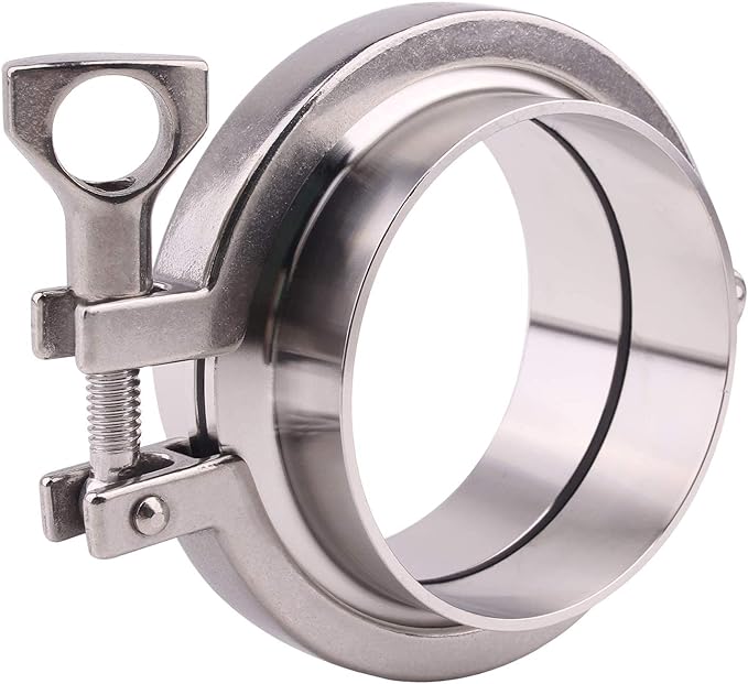 DERNORD Stainless Steel Tri-clamp (Tri-Clover Clamp) + 2 Pcs SUS304 Sanitary Pipe Weld Ferrule + FKM Gasket (1 Inch)