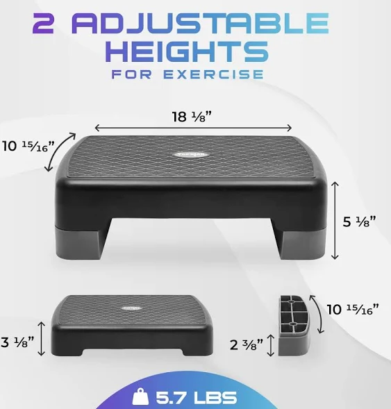 Yes4All Aerobic Step Platform, 18 inch with 4" 6" Adjustable Height Risers, for Fitness Workout (Cool Grey