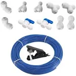 Tubing 3/8 Inch Blue RODI Tubing Polypropylene 16 Feet Push to Connect Fitting Kit for RODI System(Plastic Tubing+Ball Valve+Tee+Y+L+I+Tubing Cutter DIY Package)