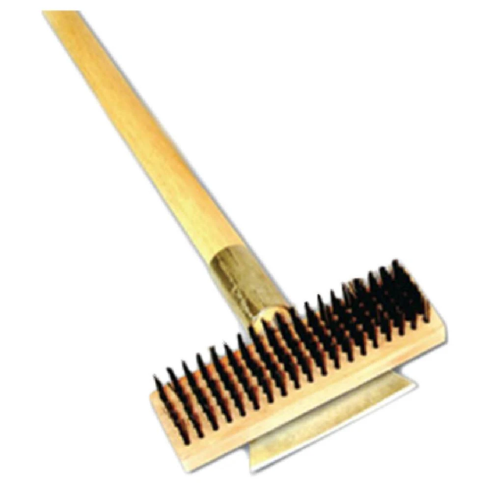 Thunder Group Heavy Duty Wire Brush with Scraper and Long Wood Handle 27inch