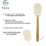 FAAY 17 inch Natural Exfoliating Loofah Back Scrubber on A Stick with Luffa Sponge Pads Refills – Long Handle Loofa Body Bath & Shower Brush for Men