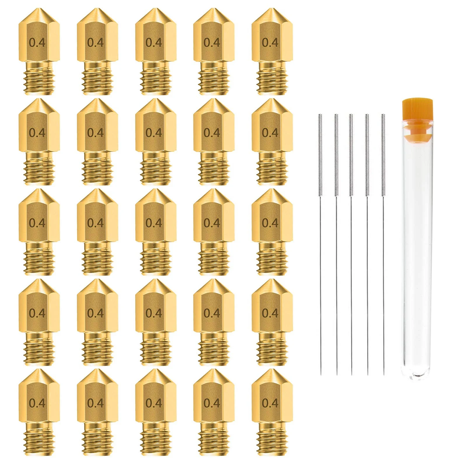 0.4mm Mk8 Ender 3 Nozzles 25 Pcs 3d Printer Brass Nozzles Extruder For Makerbot 