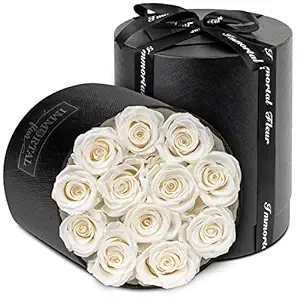 Immortal Fleur 12 White Preserved Rose Box in An Elegant Round Box | Real ...