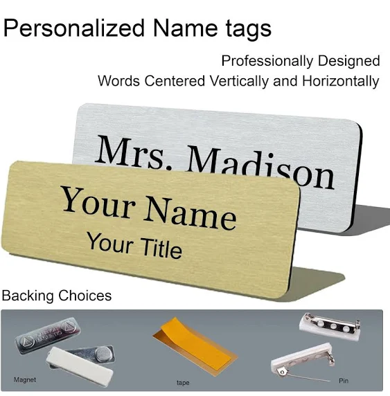 Business Name Tag / ID Badge Personalized - Laser Engraved, Magnetic, Pin, or