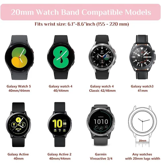 Goton Bling Silicone Band Designed for Samsung Galaxy Watch Watch 7/6/5/4 FE 40/44mm, 6 Classic 47/43mm, 5 Pro 45mm, 4 Classic 46/42mm, 3 41mm, Active 1&2, 20mm Women Glitter Strap Accessories