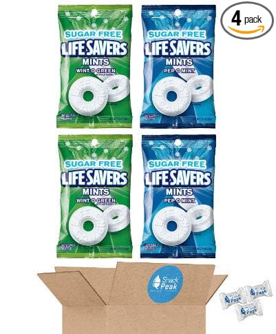 Life Savers Sugar Free Variety Gift Box – Wint O Green and Pep O Mint (2-2.75 oz packages of each)