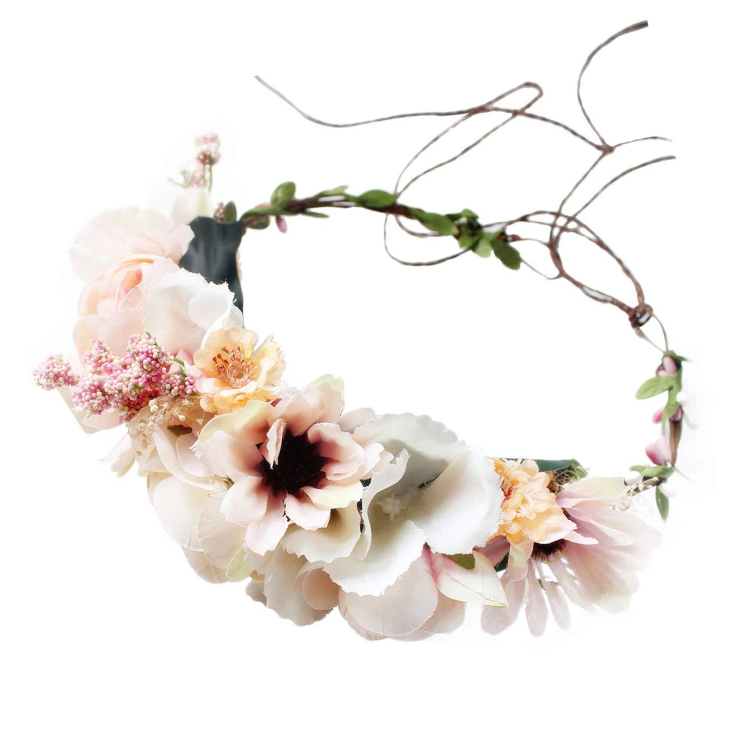 YnimioAOX Handmade Adjustable Flower Wreath Headband Halo Floral Crown Garland Headpiece,A13- candy pink