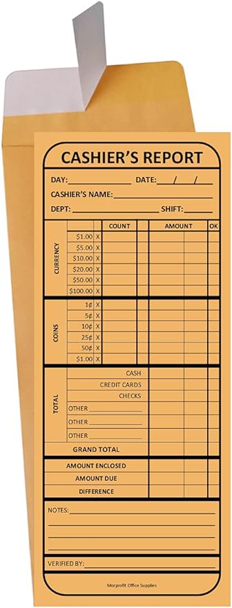 Guardian Cashier Deposit Report Envelopes with Gummed Flaps, Pack of 500 Cash Drop Envelopes – Cash Register for Small Businesses – Cashier Register